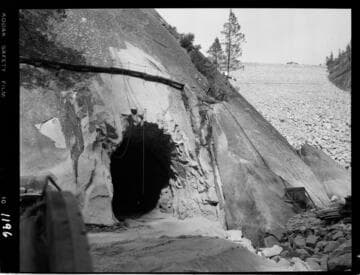 Big Creek - Mammoth Pool - General view - diversion tunnel outlet and downstream dam face