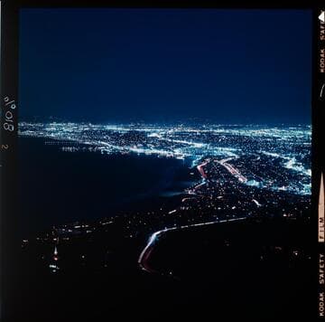 Cityscape at night showing streetlights of West Los Angeles.  Looking north to Santa Monica from Palos Verdes Peninsula