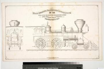 Wood burning passenger locomotive no. 44 built at the New Jersey RR & Transportation Co. Works. John Headden Master Mechanic Jersey City N.J