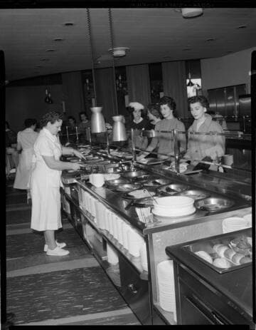 Cafeteria line and dining room