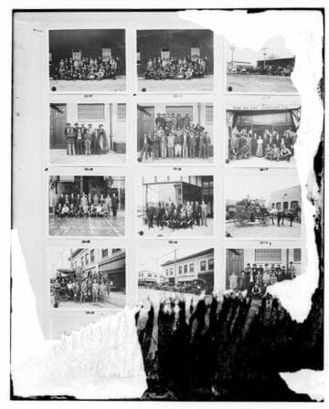 This is a multi-image negative that depicts group photos. Undamaged images included on the plate are copies of original negatives: 02 - 01937; 02
