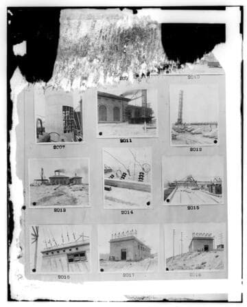 This is a multi-image negative that depicts Louis Staller fatal accident, Newmark Sub., and L.B.S.P. construction. Undamaged images included on the plate are copies of original negatives: 02 - 02007; 02