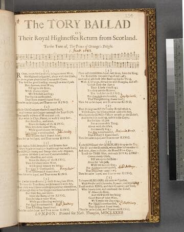 The Tory ballad on Their Royal Highnesses return from Scotland. To the tune of, The Prince of Orange's delight