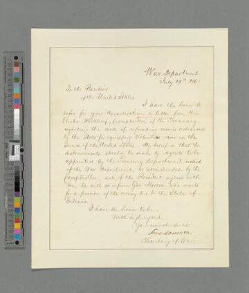 Simon Cameron, Washington, D.C., letter to Abraham Lincoln