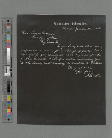 Abraham Lincoln, Washington, D.C., letter to Simon Cameron
