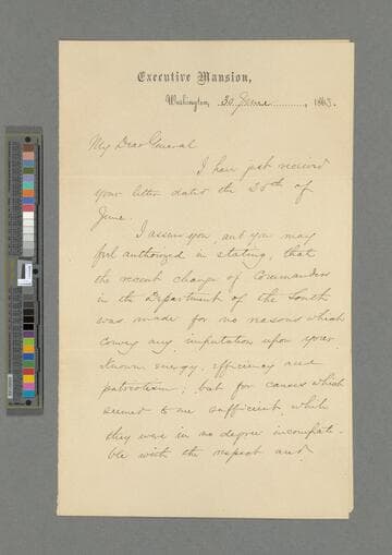Abraham Lincoln, Washington, D.C., letter to David Hunter