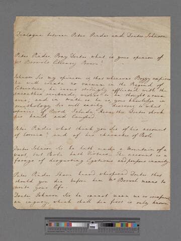 [Unknown author]. Dialogue between Peter Pinder and Doctor Johnson