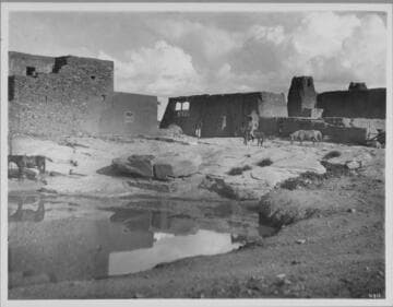 Rear of old church showing rain water cistern, Acoma, New Mexico