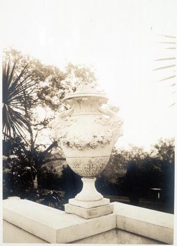 Decorative urn on the south terrace of the Huntington residence