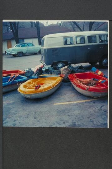 Gear and Sportyaks unloaded from the Volkswagon; Moab