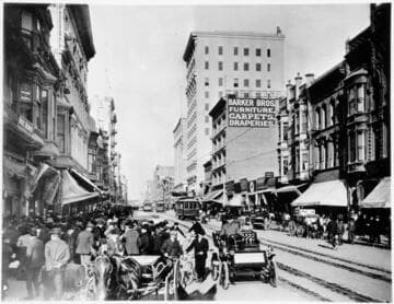 Spring Street North from Fourth (First Auto on the Street), 1905
