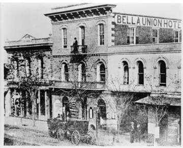 Bella Union Hotel and Bank of Los Angeles (now Farmers and Merchants) approximately 1871