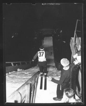 Ski jump, Los Angeles Memorial Coliseum, Los Angeles. 1938