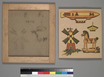 Glass drawing slate contained within a wooden frame, circa 1900