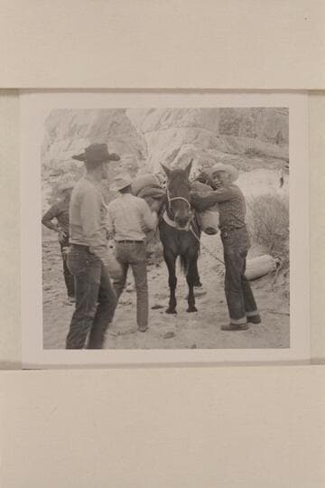 Archeyes Masland helps Tom Daly with the packing at camp in Bald Rock; Junction; Cha Creek
