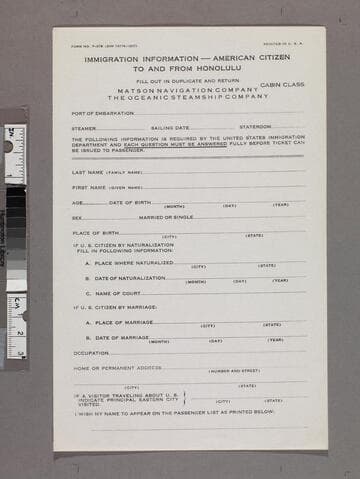 Immigration information -- American citizen to and from Honolulu